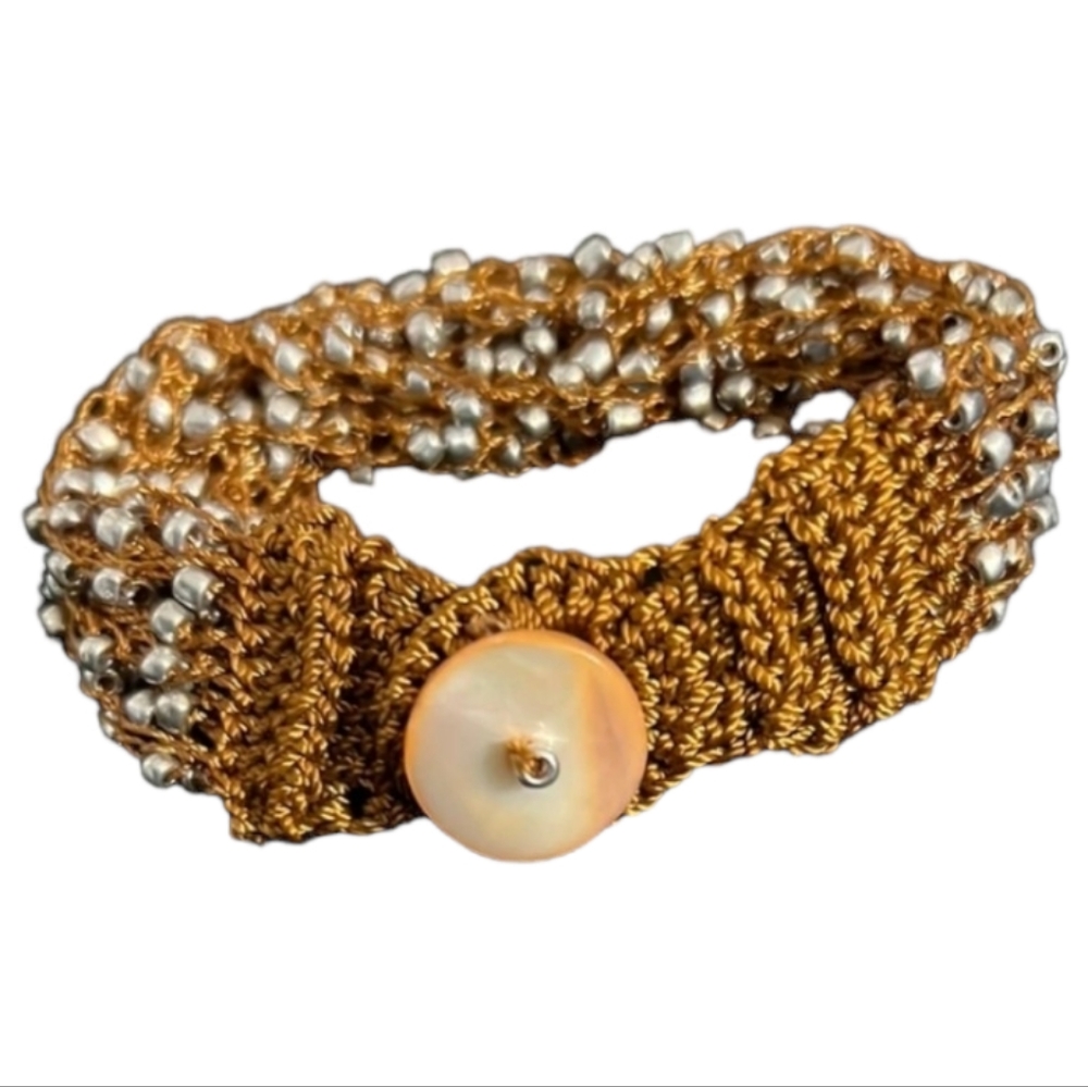 FINAL PRICE - Solis & Arevalo Crochet and Beads Bracelet with Button - Picture 3 of 3